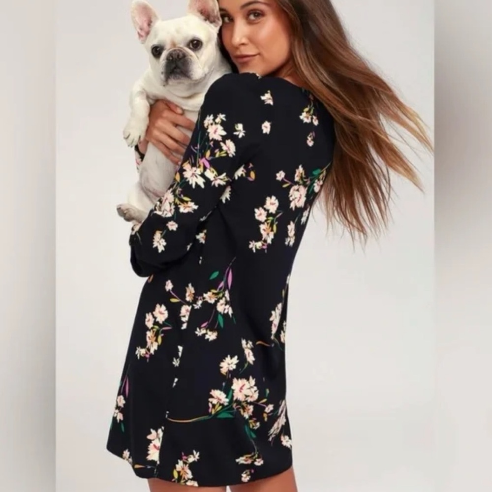 Lulus Herbaceous Babe Navy Floral Print Long Sleeve Shift Dress - Picture 5 of 16